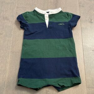 Miles the Label Like New Infant Striped Green and Blue Romper